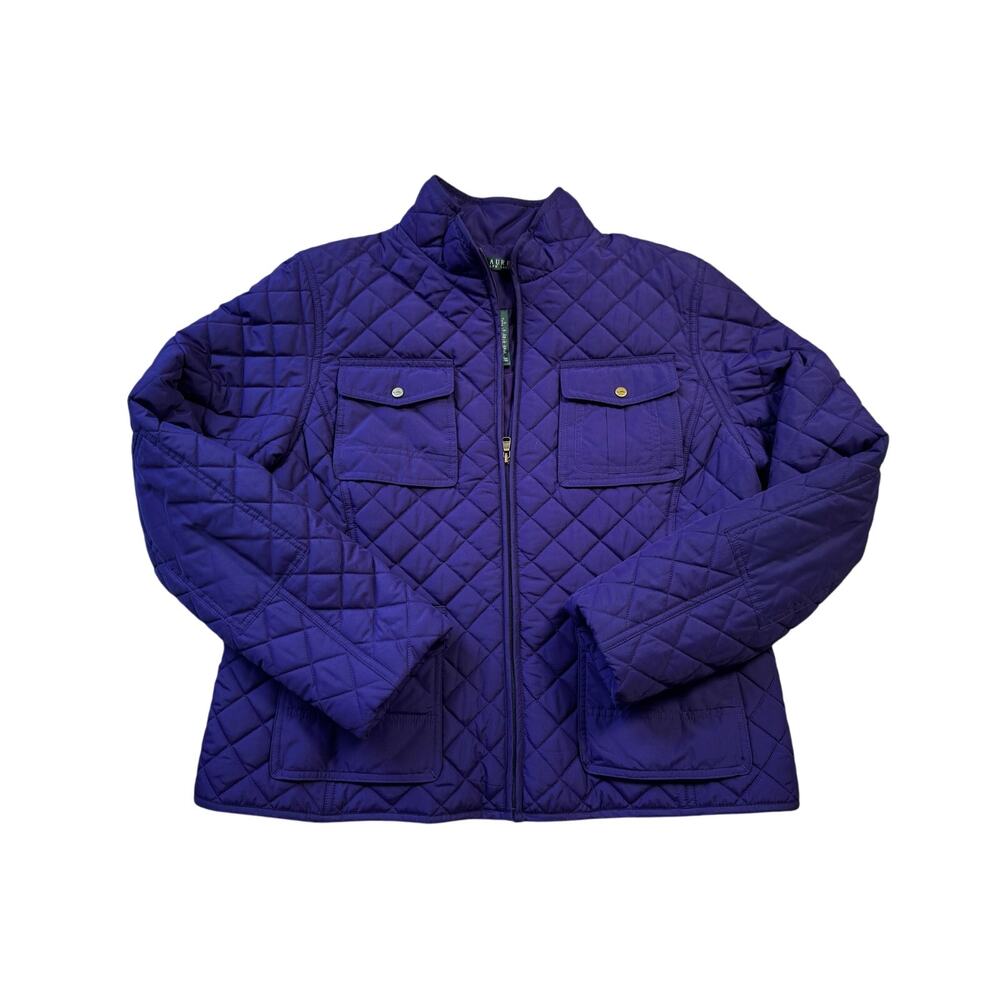 Lauren Ralph Lauren Quilted Jacket Womens XL Purple Zip Up Barn Puffer Coat Tee - Picture 1 of 7